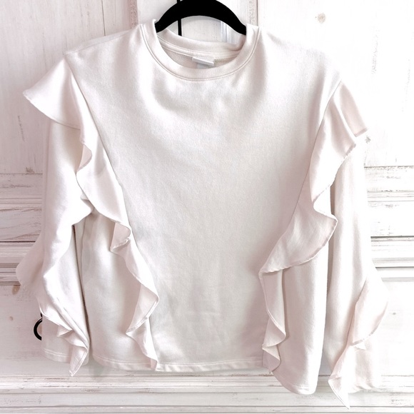 Cream Ruffle Sweatshirt Sm - Picture 4 of 5